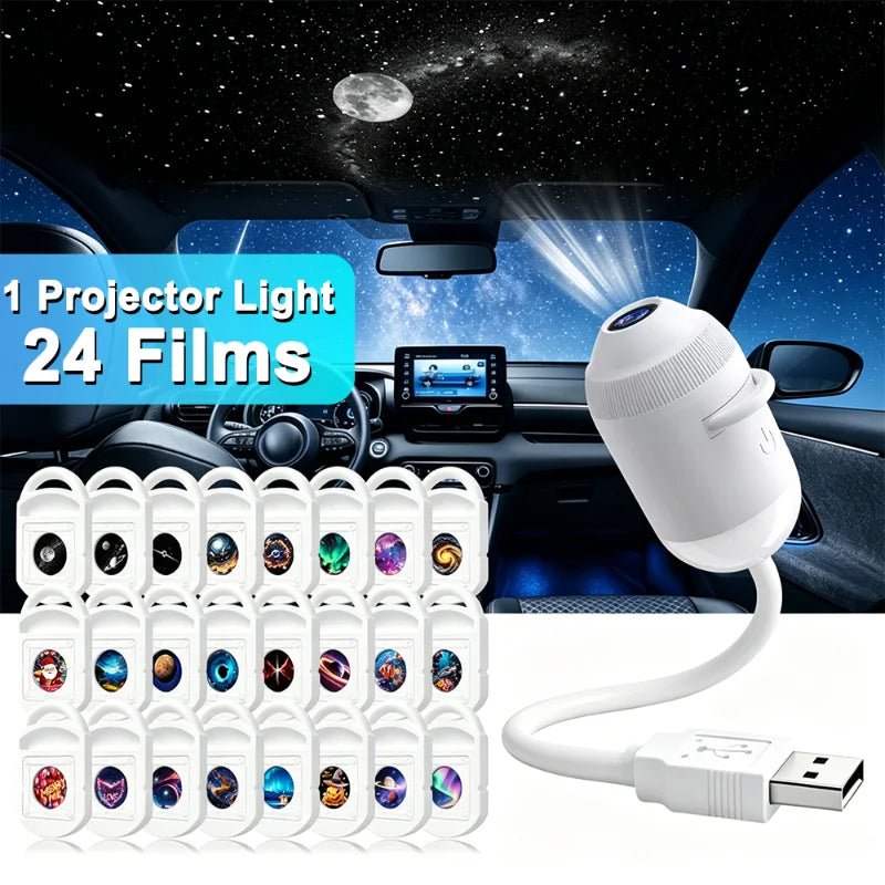 2-in-1 New USB Galaxy Star Projector Night Light 360° Rotatable Starry Sky Nebula Aurora Projector Light For Bedroom Car Decor