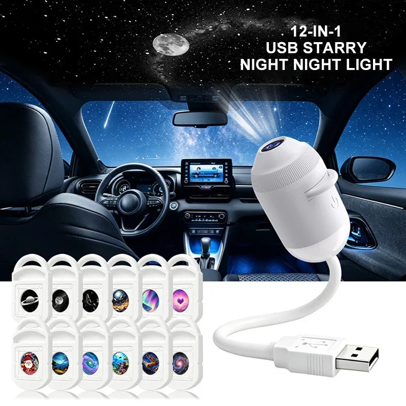 2-in-1 New USB Galaxy Star Projector Night Light 360° Rotatable Starry Sky Nebula Aurora Projector Light For Bedroom Car Decor