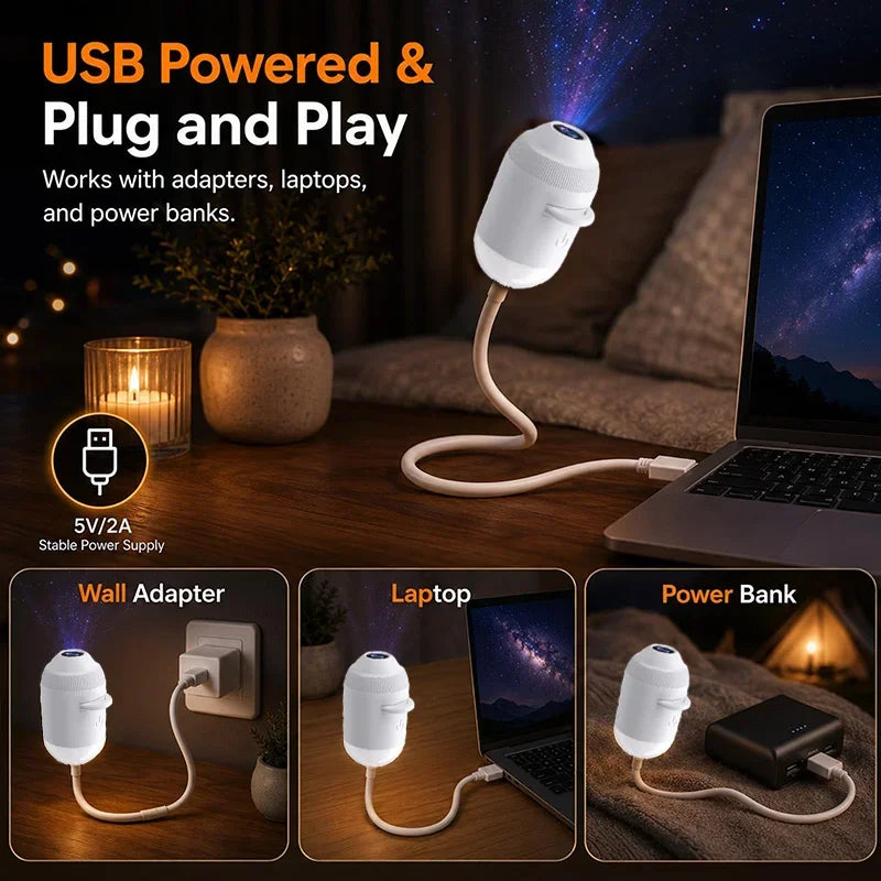 2-in-1 New USB Galaxy Star Projector Night Light 360° Rotatable Starry Sky Nebula Aurora Projector Light For Bedroom Car Decor