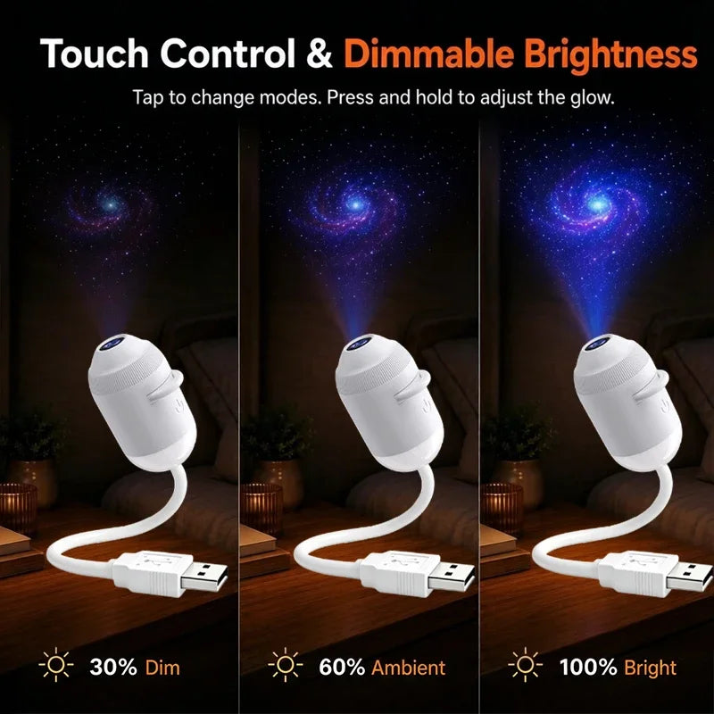 2-in-1 New USB Galaxy Star Projector Night Light 360° Rotatable Starry Sky Nebula Aurora Projector Light For Bedroom Car Decor