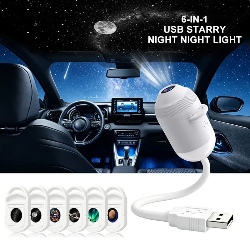 2-in-1 New USB Galaxy Star Projector Night Light 360° Rotatable Starry Sky Nebula Aurora Projector Light For Bedroom Car Decor