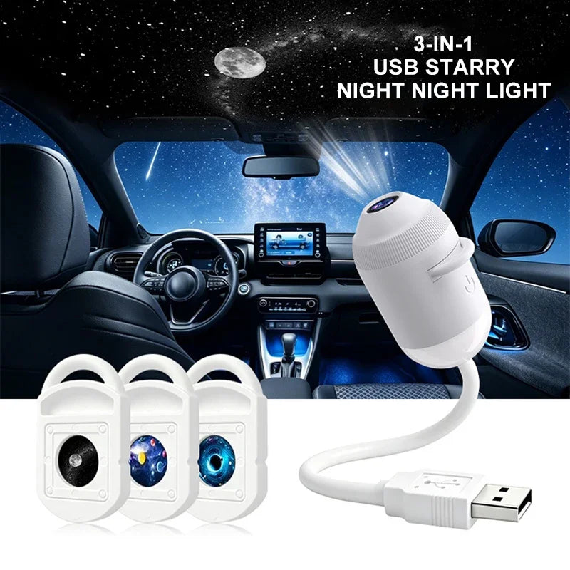 2-in-1 New USB Galaxy Star Projector Night Light 360° Rotatable Starry Sky Nebula Aurora Projector Light For Bedroom Car Decor