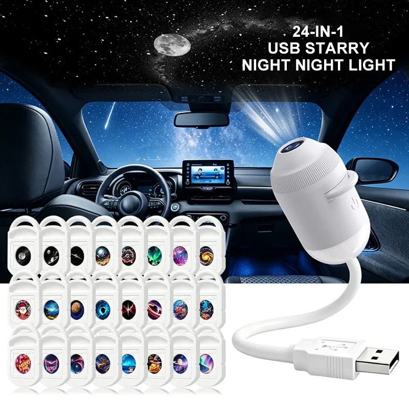 2-in-1 New USB Galaxy Star Projector Night Light 360° Rotatable Starry Sky Nebula Aurora Projector Light For Bedroom Car Decor